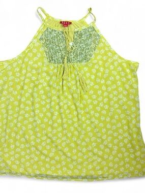 Elle Lime Green Mosiac Garden Floral Tank Top Womens Size XL NWT